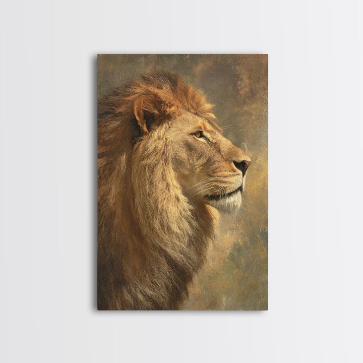 Regal Lion Profile Framed Canvas Print, Animal Art, Decor, Living Room Decor, Abstract Art, Creature, Printable Art, ANI-2x3-41
