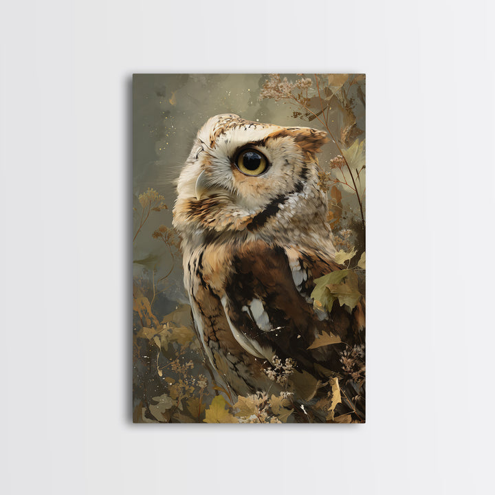 Owl with Moonlit Feathers and Celestial Accents Framed Canvas Print, Animal Art, Wall Art, Living Room Decor, Abstract Art, ANI-2x3-47