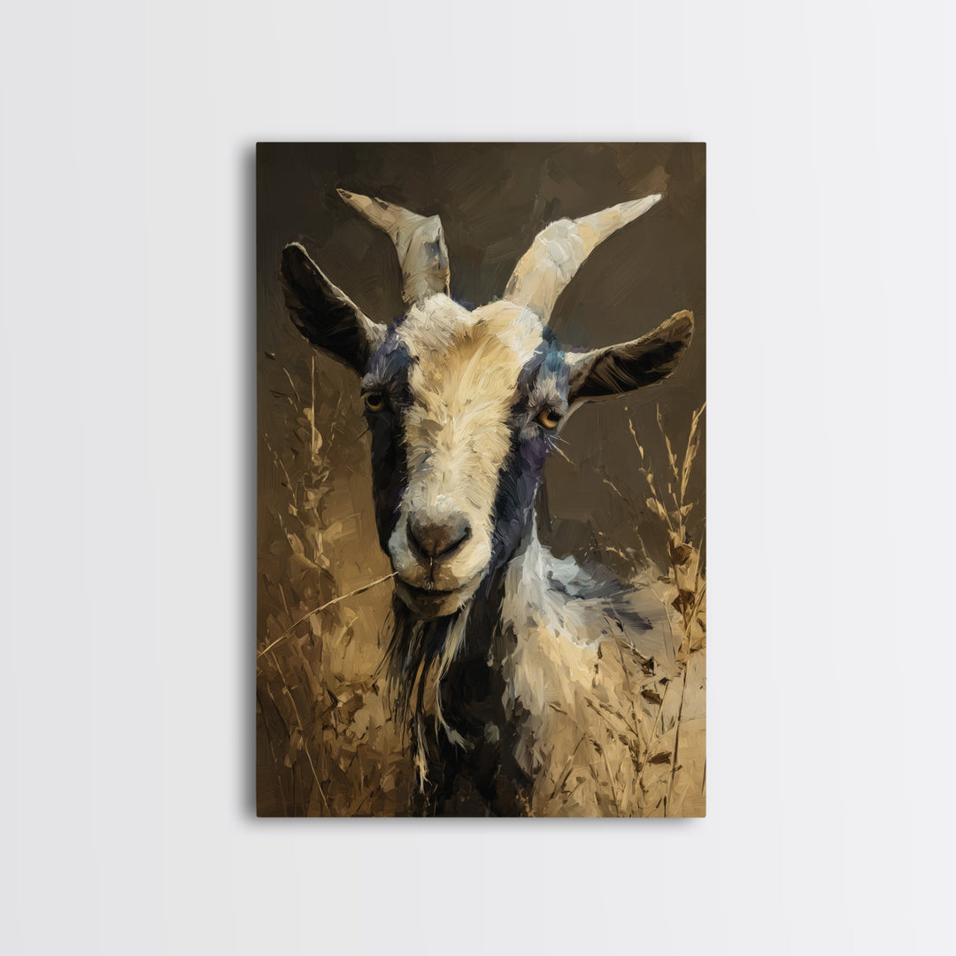 Goat Portrait with Rustic Folk Art Personality Canvas Print, Animal Art, Home Decor, Living Room Decor, Fine Art, Creature, ANI-2x3-5