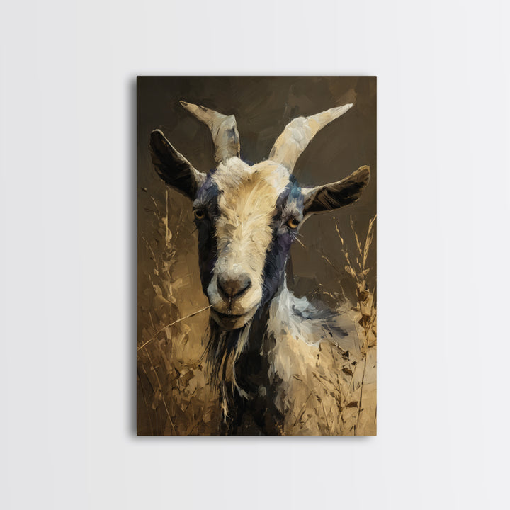 Goat Portrait with Rustic Folk Art Personality Canvas Print, Animal Art, Home Decor, Living Room Decor, Fine Art, Creature, ANI-2x3-5