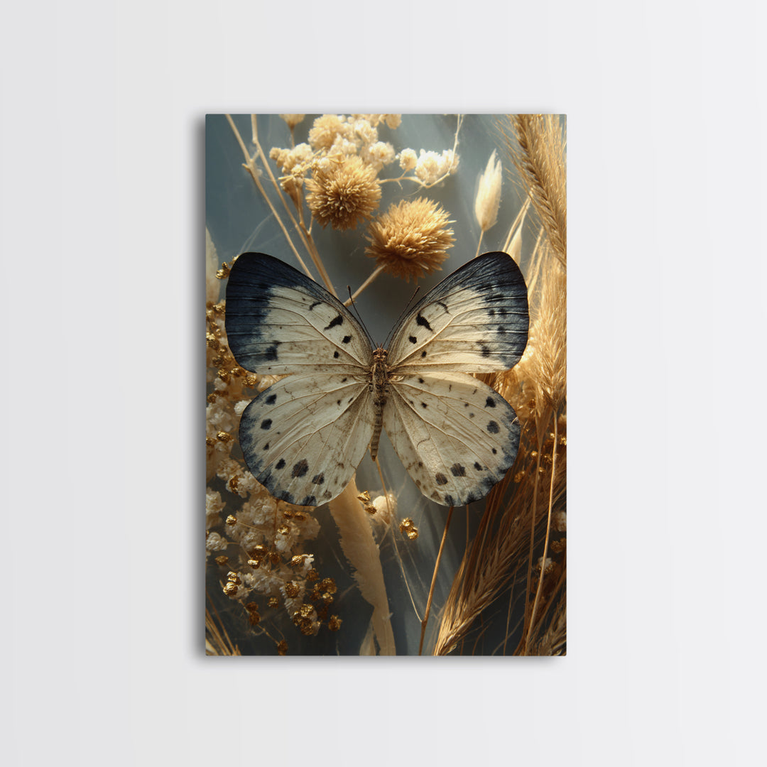 Butterfly Specimen Composition Framed Canvas Print, Animal Art, Textured Painting, Living Room Decor, Fine Art, Creature, ANI-2x3-55