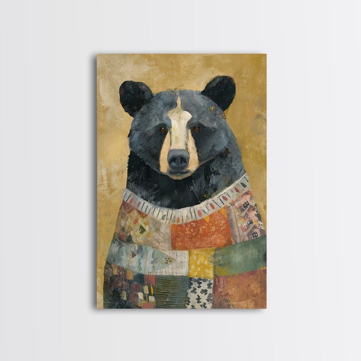Whimsical Bear in a Patterned Sweater with Canvas Print, Animal Art, Digital Prints, Living Room Decor, Fine Art, Creature, ANI-2x3-58