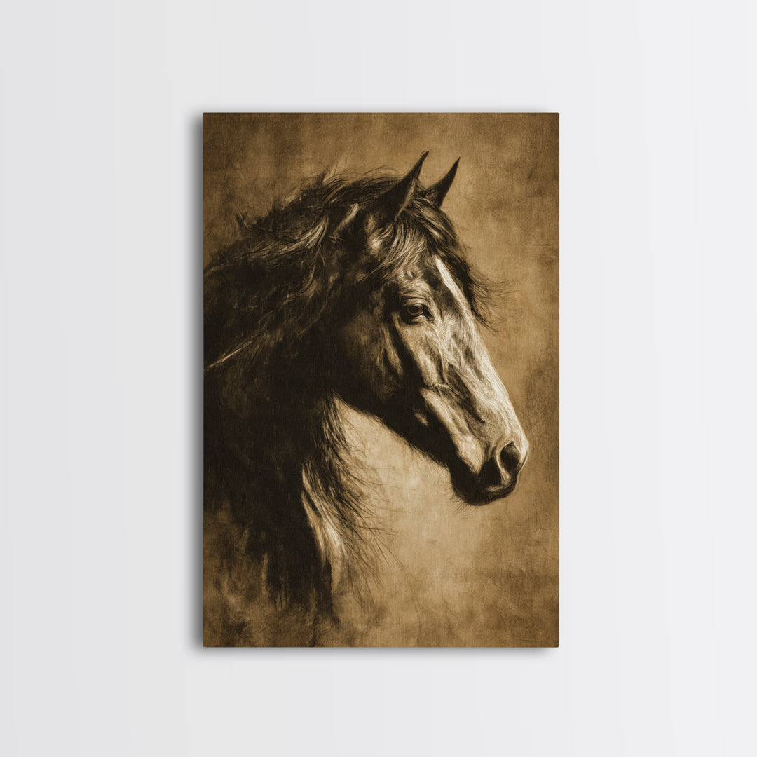 Majestic Horse Head Framed Canvas Print, Animal Art, Wall Decor, Living Room Decor, Oil Painting, Creature, Nursery Wall Art, ANI-2x3-59