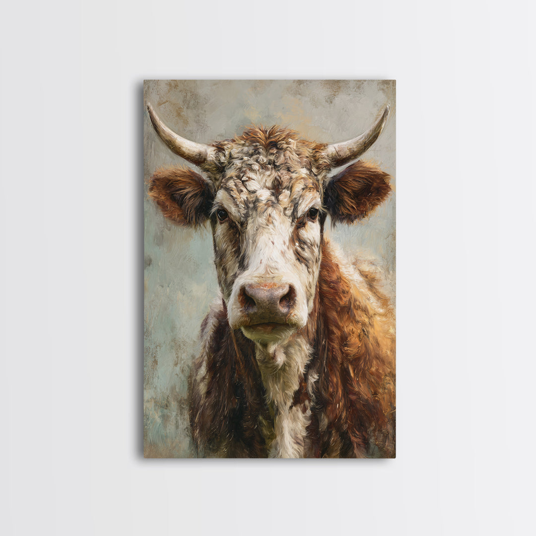 Gentle Cow Portrait Framed Canvas Print, Animal Art, Decor, Living Room Decor, Fine Art, Creature, Digital Print, Printable Art, ANI-2x3-63
