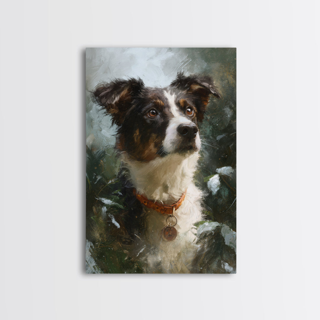 Dog Portrait with Painterly Collar and Loyal Framed Canvas Print, Animal Art, Oil Painting, Living Room Decor, Creature, ANI-2x3-69