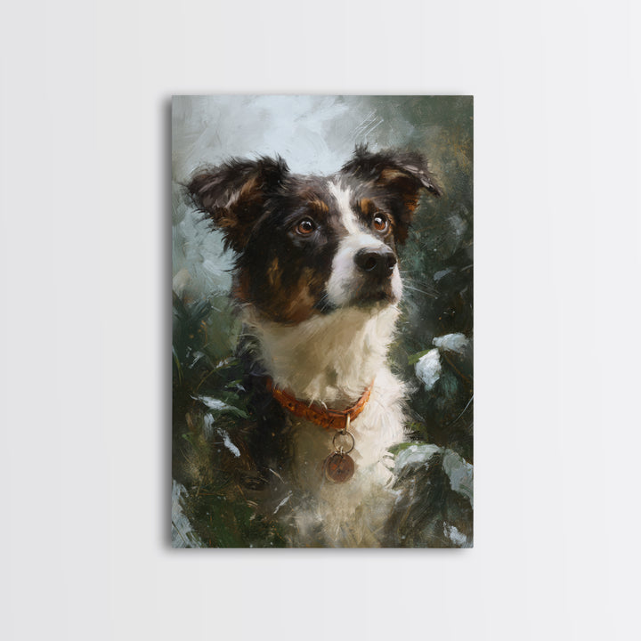 Dog Portrait with Painterly Collar and Loyal Framed Canvas Print, Animal Art, Oil Painting, Living Room Decor, Creature, ANI-2x3-69