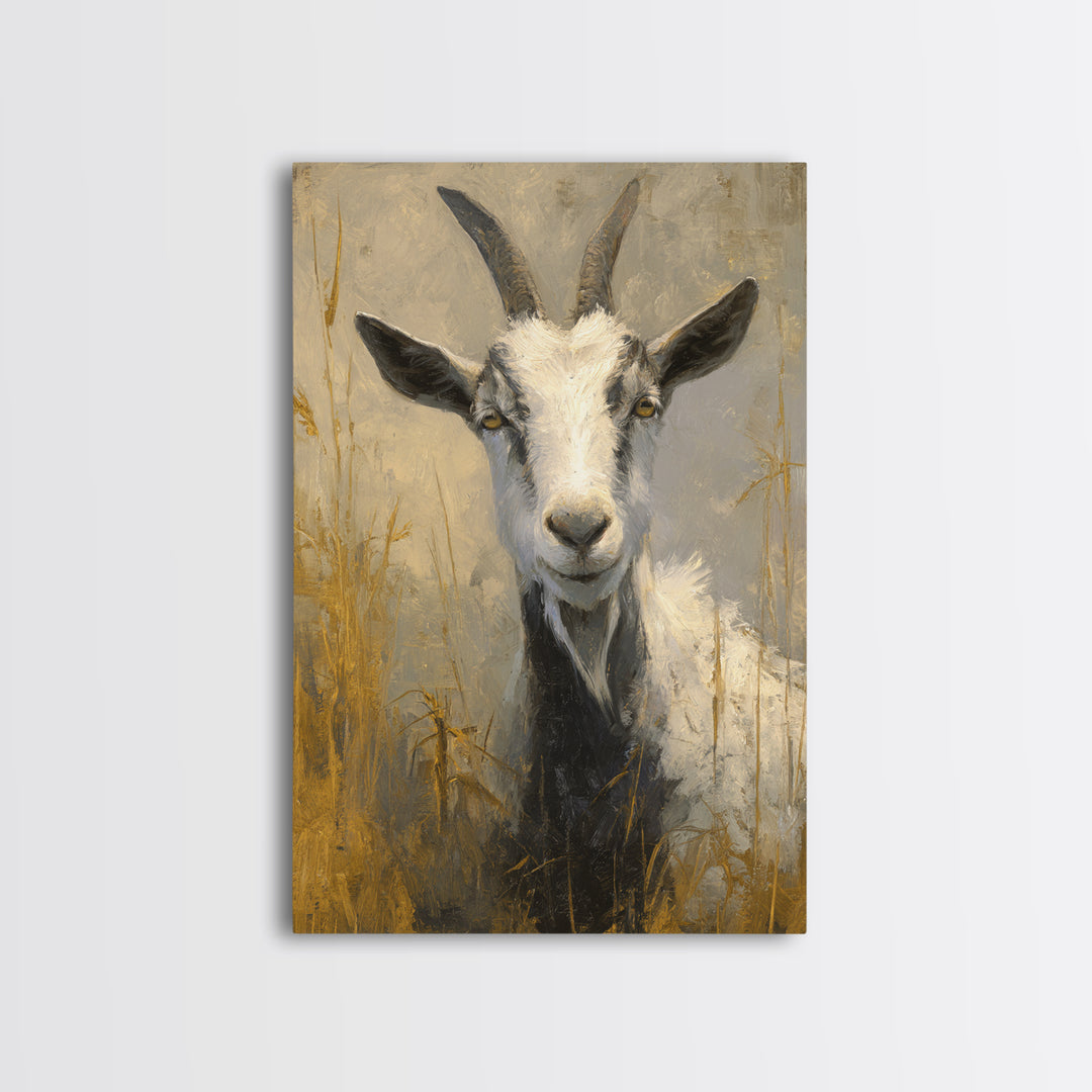 Goat Portrait with Rustic Folk Art Personality Canvas Print, Animal Art, Nursery Decor, Living Room Decor, Fine Art, Creature, ANI-2x3-77