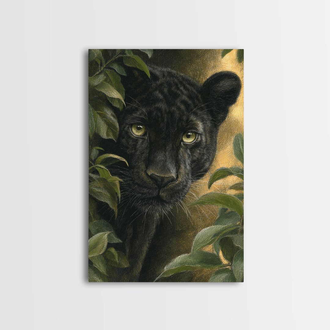 Dramatic Black Panther Emerging from Deep Jungle Canvas Print, Animal Art, Print, Living Room Decor, Abstract Art, Creature, ANI-2x3-86