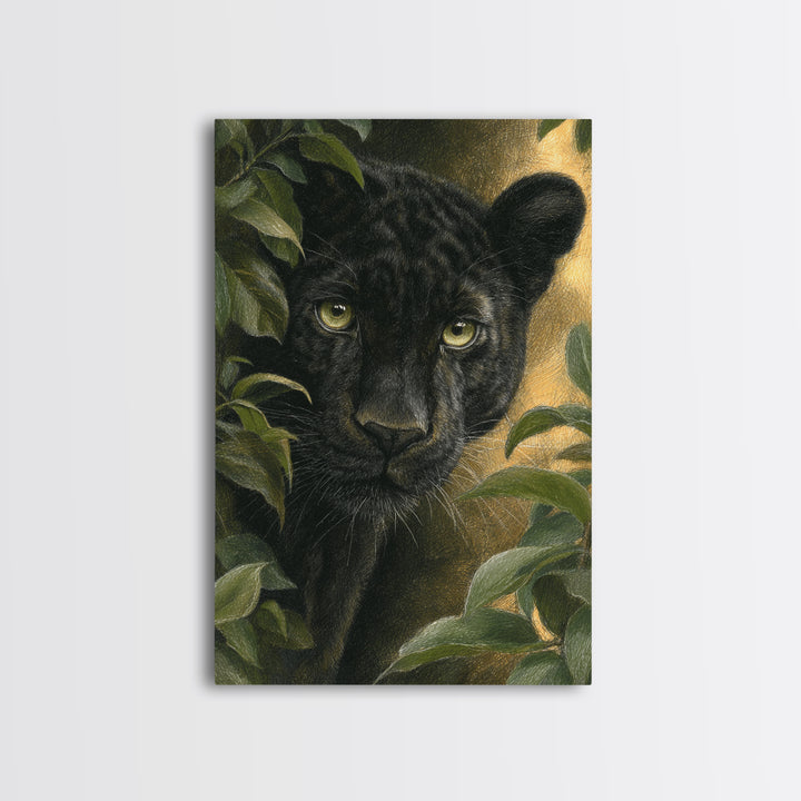 Dramatic Black Panther Emerging from Deep Jungle Canvas Print, Animal Art, Print, Living Room Decor, Abstract Art, Creature, ANI-2x3-86
