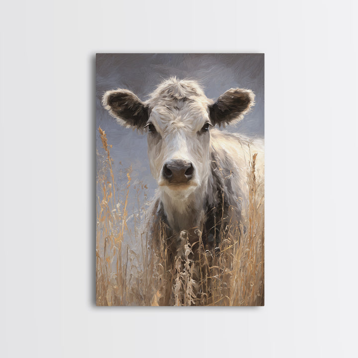 Gentle Cow Portrait Framed Canvas Print, Animal Art, Nursery Wall Art, Living Room Decor, Fine Art, Creature, Trendy Wall Art, ANI-2x3-87