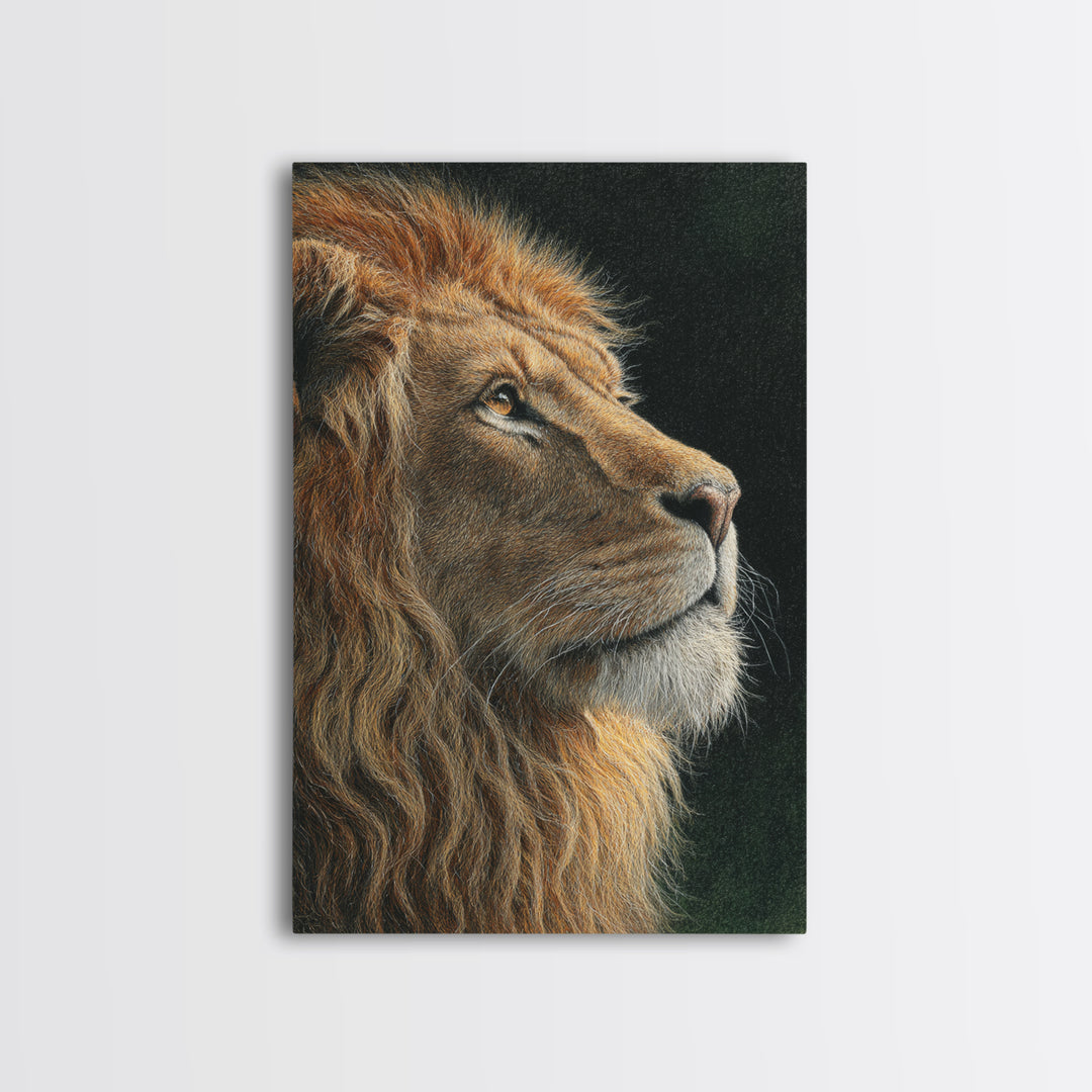 Regal Lion Profile Framed Canvas Print, Animal Art, Nursery Wall Art, Living Room Decor, Watercolor Art, Creature, ANI-2x3-89