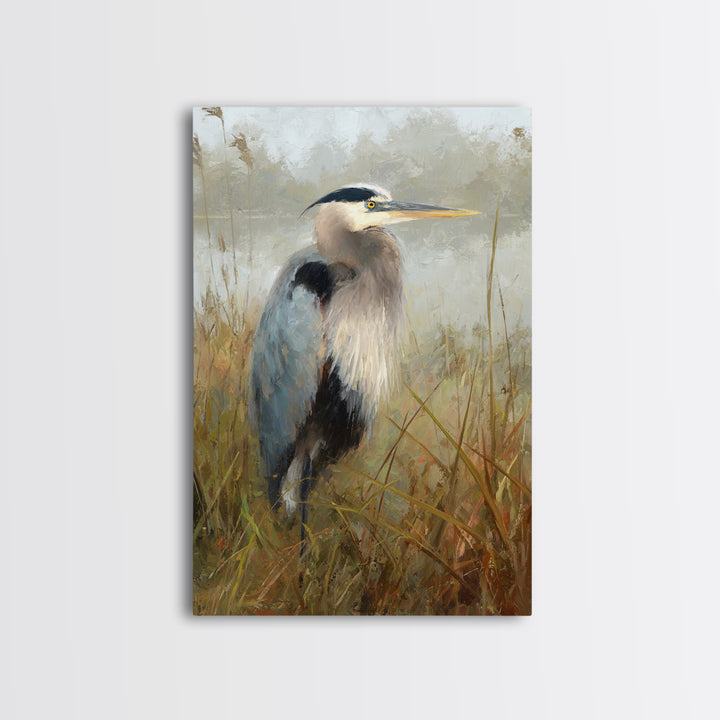 Blue Heron Standing Canvas Print, Animal Art, Digital Print, Living Room Decor, Fine Art, Creature, Colorful Wall Art, ANI-2x3-91