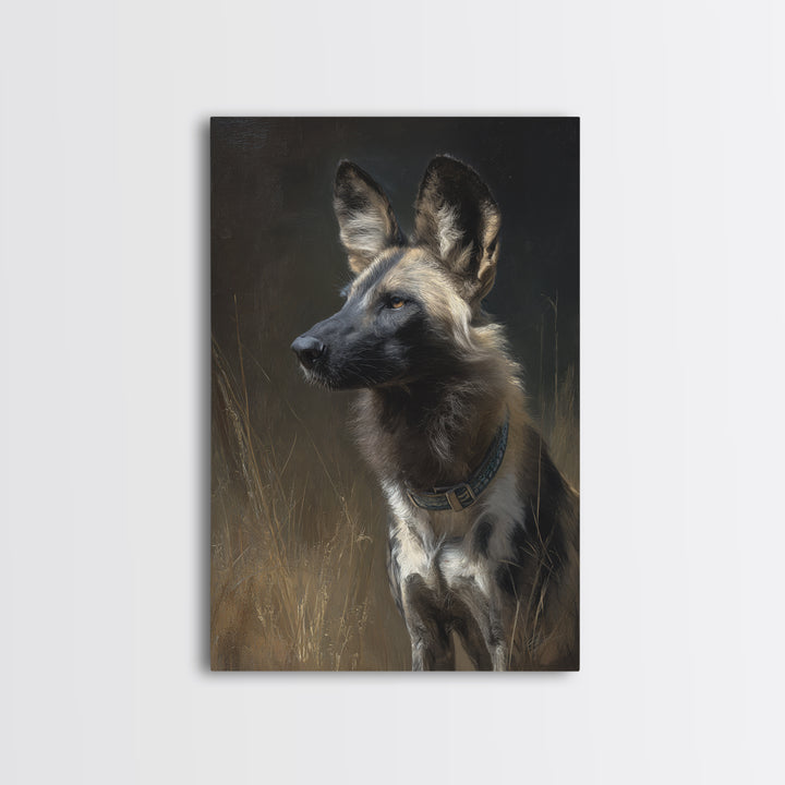 Dog Portrait with Painterly Collar and Loyal Framed Canvas Print, Animal Art, Oil Painting, Living Room Decor, Creature, ANI-2x3-93