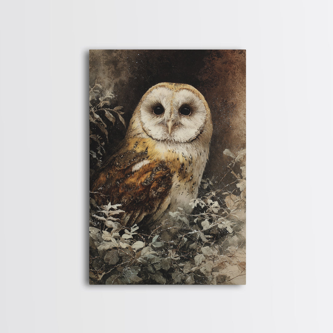 Owl with Moonlit Feathers and Celestial Accents Canvas Print, Animal Art, Printable Art, Living Room Decor, Oil Painting, ANI-2x3-95