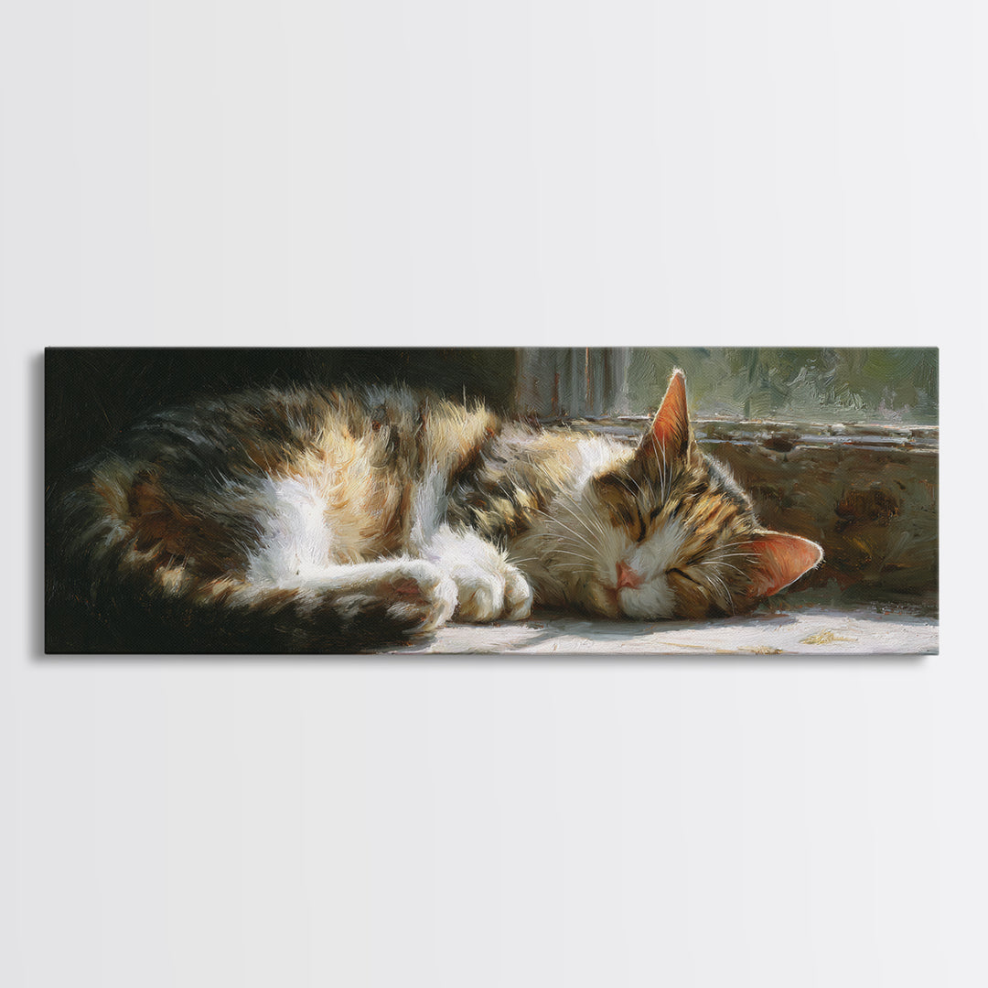 Sleeping Cat Curled Canvas Print, Animal Art, Modern Decor, Living Room Decor, Abstract Art, Creature, Home Decor, Wall Decor, ANI-3x1-100