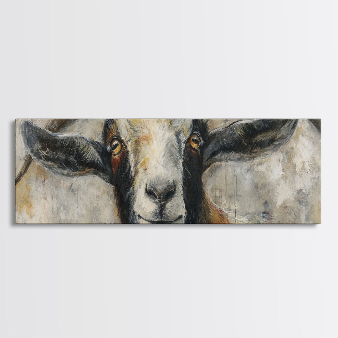 Goat Portrait with Rustic Folk Art Personality Canvas Print, Animal Art, Oil Painting, Living Room Decor, Fine Art, Creature, ANI-3x1-13