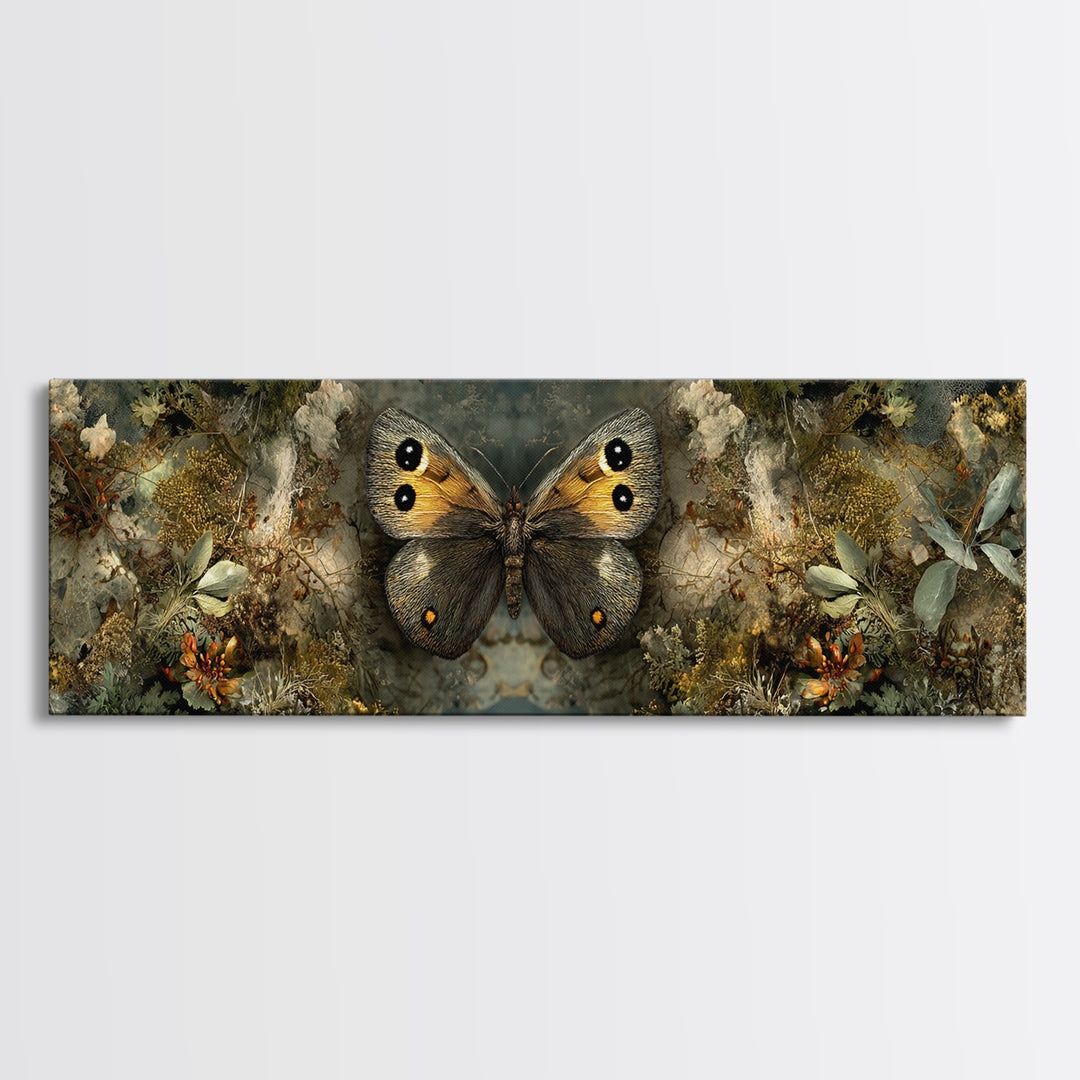 Butterfly Specimen Composition Framed Canvas Print, Animal Art, Trendy Wall Art, Living Room Decor, Fine Art, Creature, ANI-3x1-15