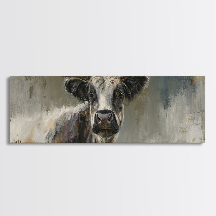 Gentle Cow Portrait Framed Canvas Print, Animal Art, Boho Decor, Living Room Decor, Oil Painting, Creature, Digital Prints, ANI-3x1-23