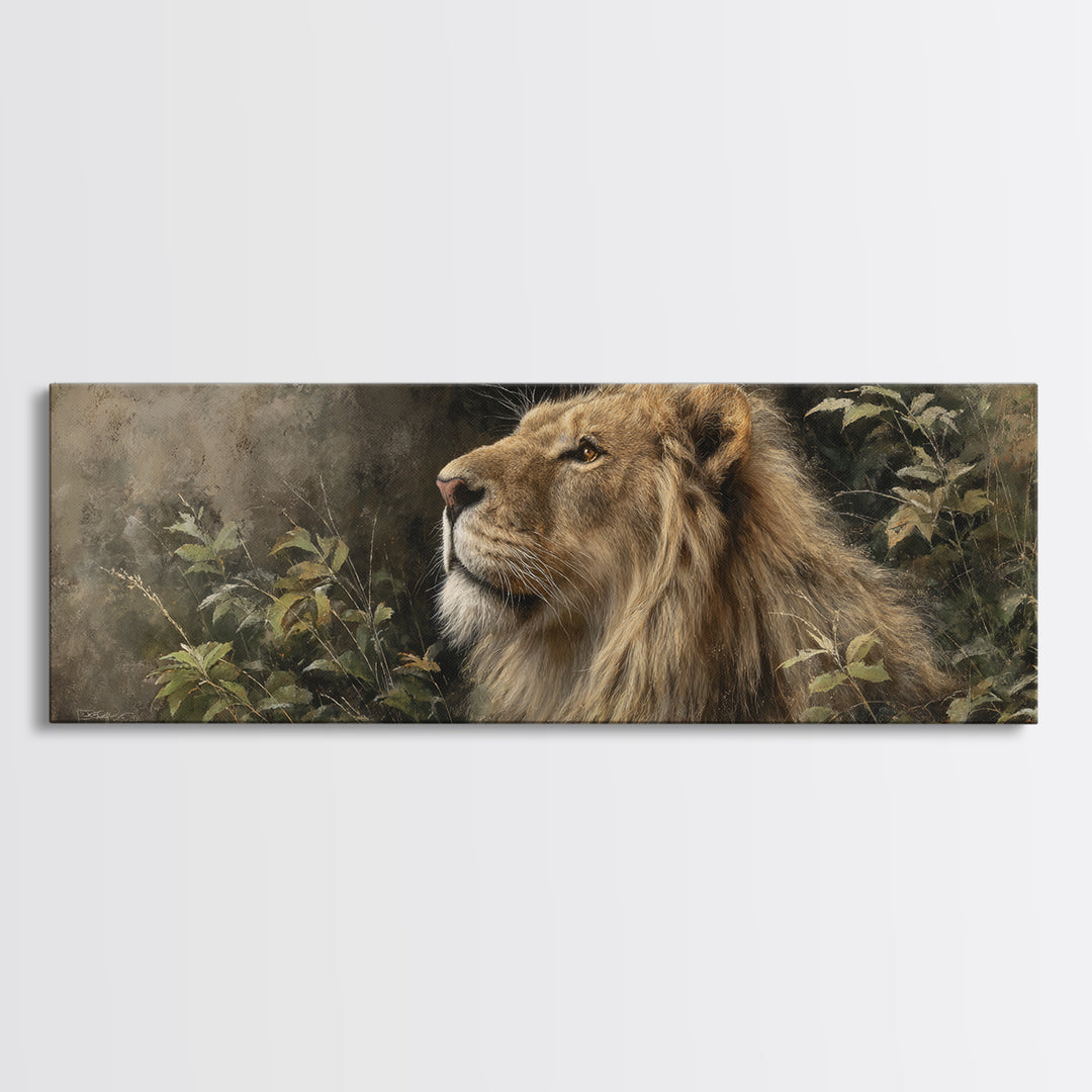 Regal Lion Profile Canvas Print, Animal Art, Farmhouse Decor, Living Room Decor, Abstract Art, Creature, Neutral Decor, ANI-3x1-25