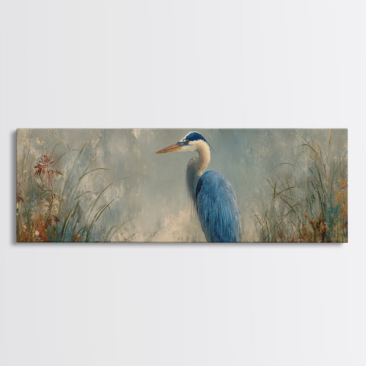 Blue Heron Standing Canvas Print, Animal Art, Gallery Decor, Living Room Decor, Fine Art, Creature, Contemporary Art, ANI-3x1-3