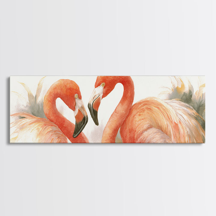 Flamingo Pair in Elegant Coral and Cream Canvas Print, Animal Art, Art Print, Living Room Decor, Creature, Digital Art, ANI-3x1-35