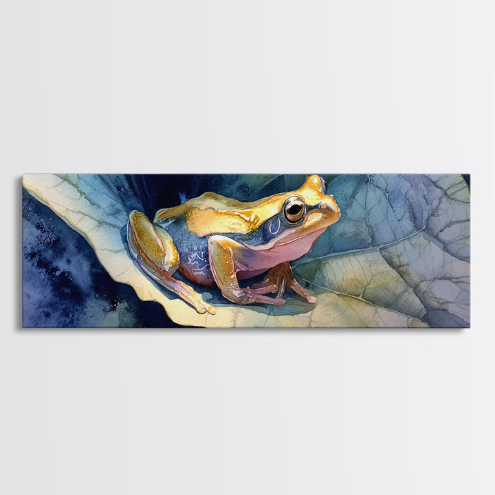 Frog on a Lotus Leaf Canvas Print, Animal Art, Downloadable Art, Living Room Decor, Fine Art, Creature, Minimalist Decor, ANI-3x1-36