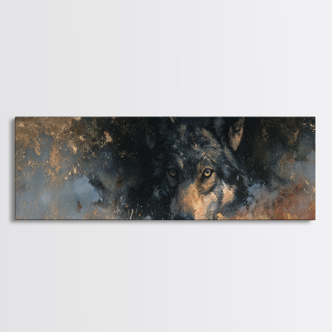 Wolf Silhouette Beneath a Star Filled Sky Canvas Print, Animal Art, Printable, Living Room Decor, Fine Art, Creature, ANI-3x1-38