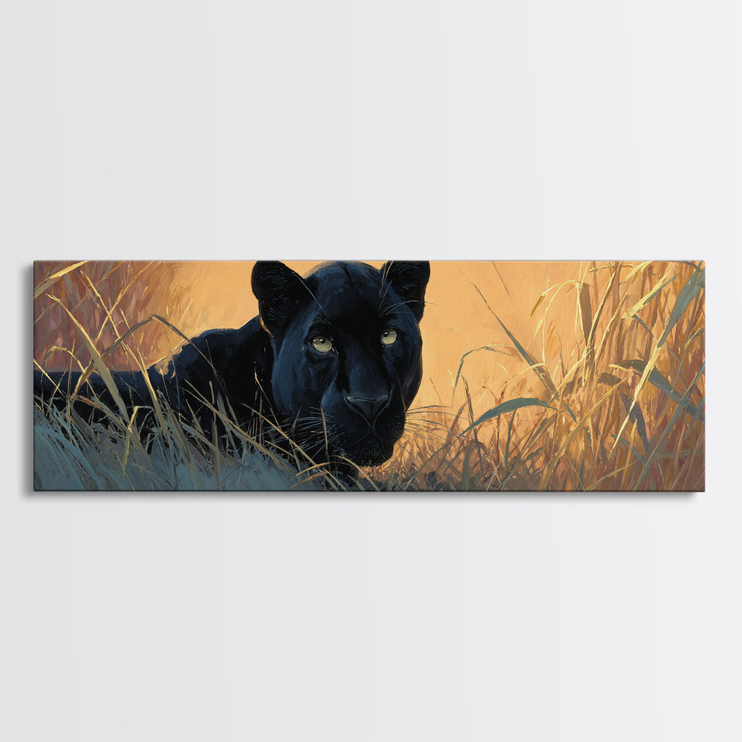 Dramatic Black Panther Emerging from Deep Jungle Canvas Print, Animal Art, Nursery Wall Art, Living Room Decor, Creature, ANI-3x1-46