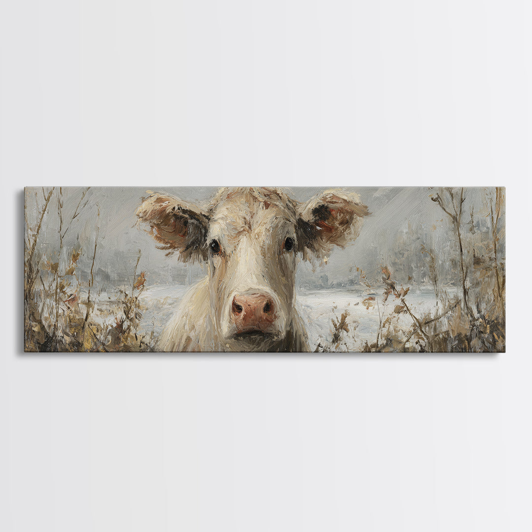 Gentle Cow Portrait Framed Canvas Print, Animal Art, Wall Decor, Living Room Decor, Fine Art, Creature, Nursery Wall Art, ANI-3x1-47