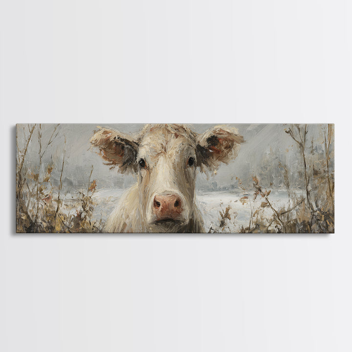 Gentle Cow Portrait Framed Canvas Print, Animal Art, Wall Decor, Living Room Decor, Fine Art, Creature, Nursery Wall Art, ANI-3x1-47