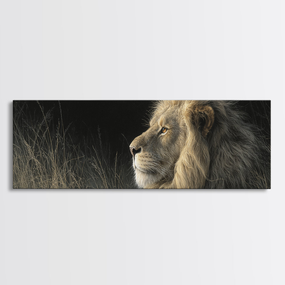 Regal Lion Profile Canvas Print, Animal Art, Farmhouse Decor, Living Room Decor, Abstract Art, Creature, Neutral Decor, ANI-3x1-49