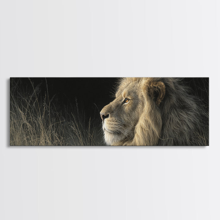 Regal Lion Profile Canvas Print, Animal Art, Farmhouse Decor, Living Room Decor, Abstract Art, Creature, Neutral Decor, ANI-3x1-49