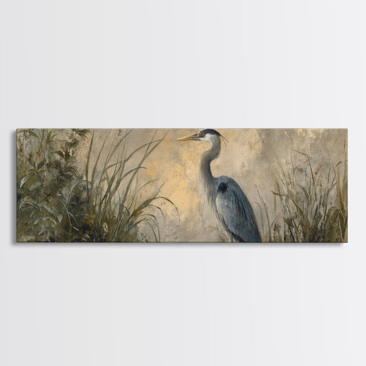 Blue Heron Standing Framed Canvas Print, Animal Art, Decor, Living Room Decor, Fine Art, Creature, Digital Print, Printable Art, ANI-3x1-51