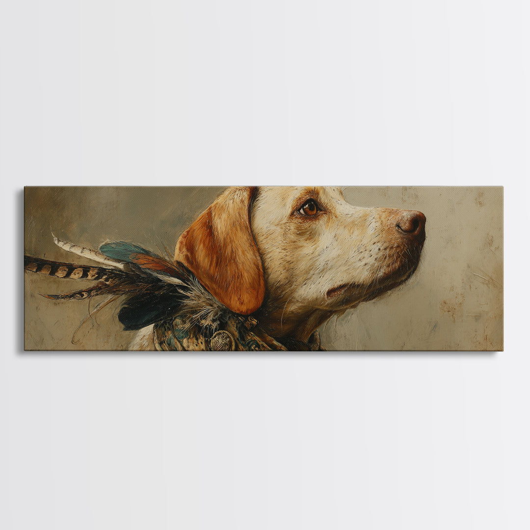 Dog Portrait with Painterly Collar and Loyal Framed Canvas Print, Animal Art, Nursery, Living Room Decor, Fine Art, Creature, ANI-3x1-53