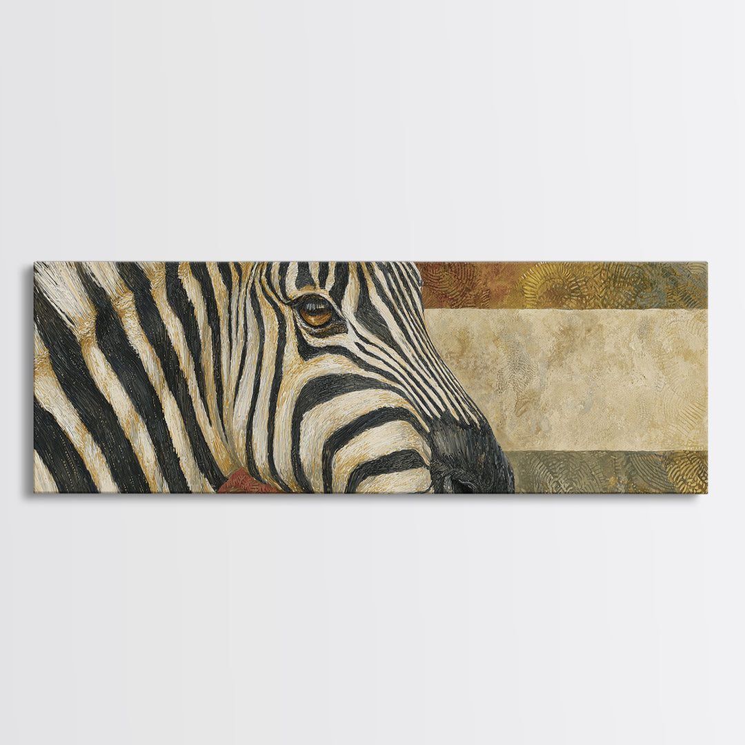 Zebra Portrait with Bold Graphic Stripe Pattern Framed Canvas Print, Animal Art, Living Room Decor, Fine Art, Creature, ANI-3x1-57