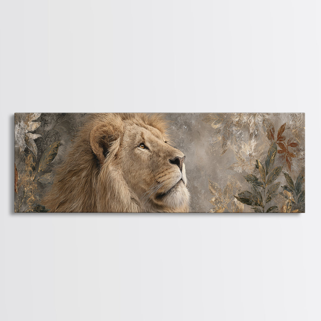 Regal Lion Profile Framed Canvas Print, Animal Art, Nursery Art, Living Room Decor, Fine Art, Creature, Luxury Decor, ANI-3x1-73