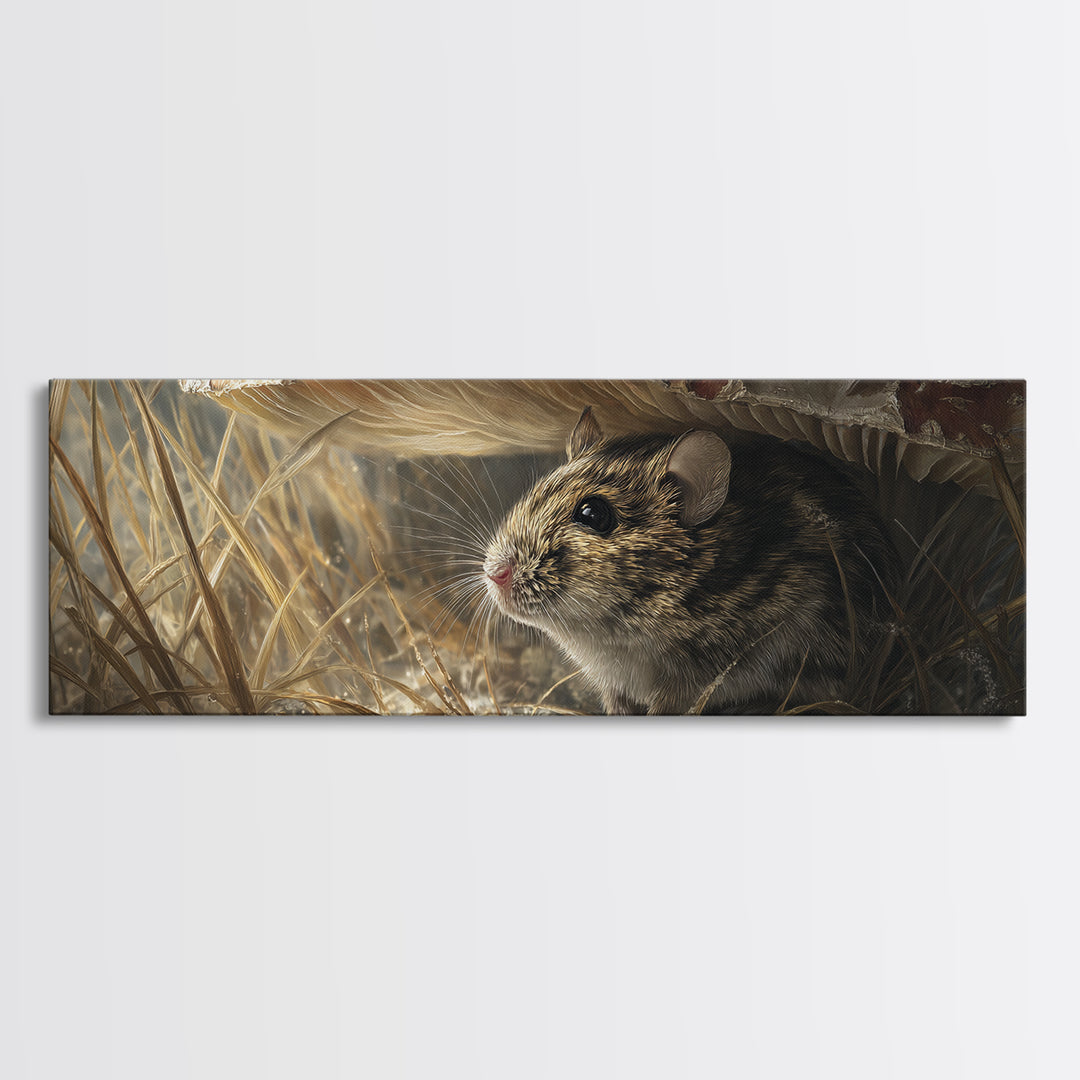 Tiny Field Mouse Framed Canvas Print, Animal Art, Digital Print, Living Room Decor, Oil Painting, Creature, Colorful Wall Art, ANI-3x1-74