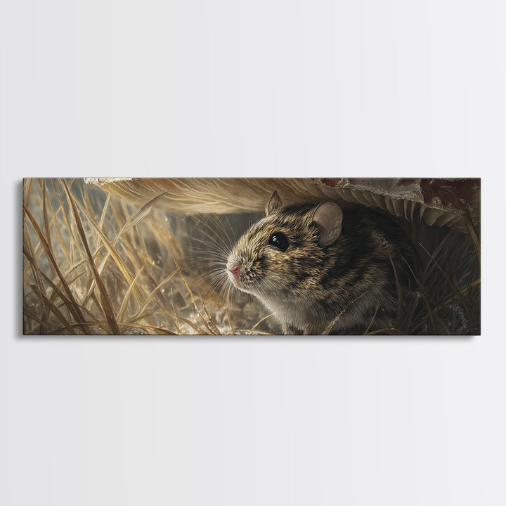 Tiny Field Mouse Framed Canvas Print, Animal Art, Digital Print, Living Room Decor, Oil Painting, Creature, Colorful Wall Art, ANI-3x1-74