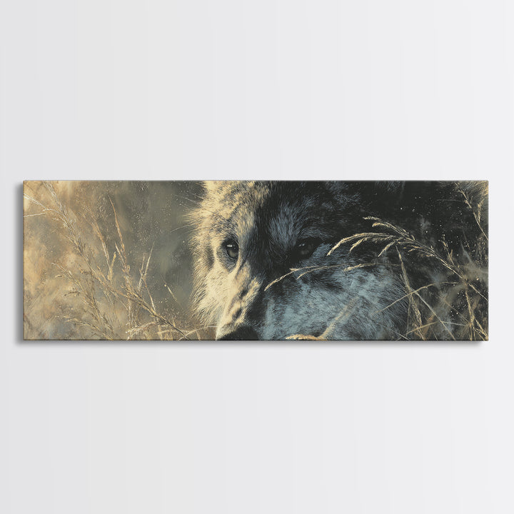 Wolf Silhouette Beneath a Star Filled Sky Canvas Print, Animal Art, Living Room Decor, Watercolor Art, Creature, ANI-3x1-86