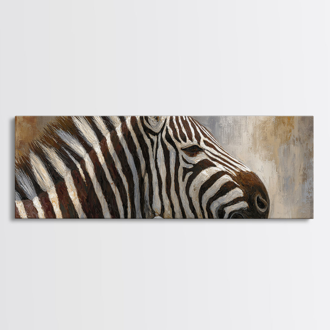 Zebra Portrait with Bold Graphic Stripe Pattern Canvas Print, Animal Art, Original Painting, Living Room Decor, Creature, ANI-3x1-9