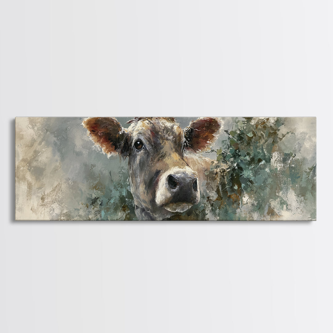 Gentle Cow Portrait Canvas Print, Animal Art, Textured Painting, Living Room Decor, Fine Art, Creature, Printable Wall Art, ANI-3x1-95
