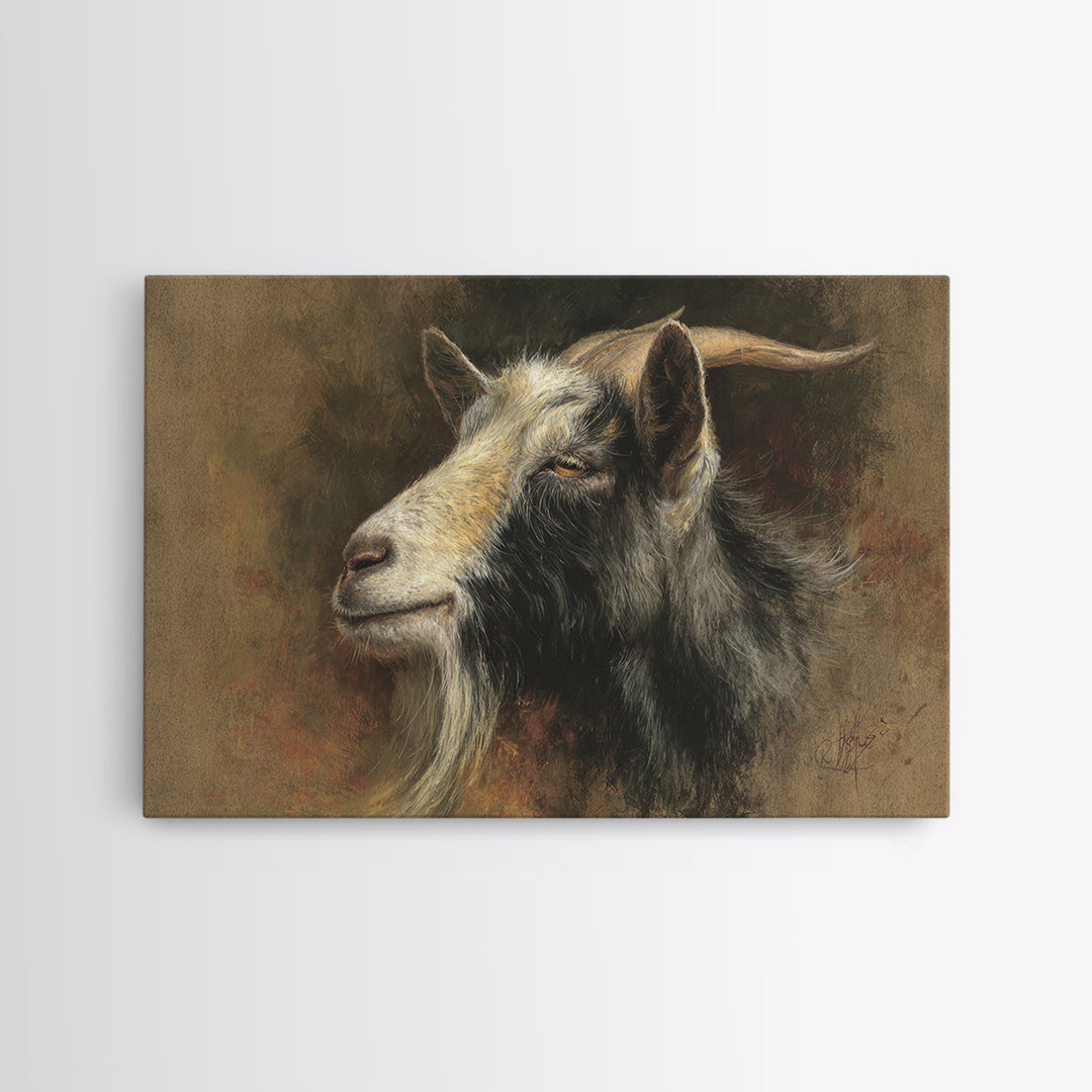Goat Portrait with Rustic Folk Art Personality Canvas Print, Animal Art, Nursery Decor, Living Room Decor, Fine Art, Creature, ANI-3x2-1