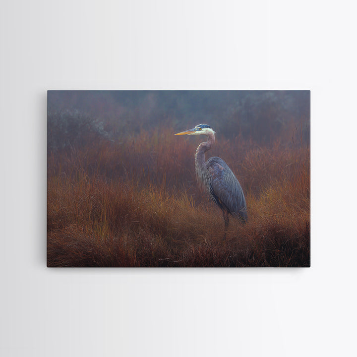 Blue Heron Standing Framed Canvas Print, Animal Art, Printable Wall Art, Living Room Decor, Fine Art, Creature, Boho Wall Art, ANI-3x2-15