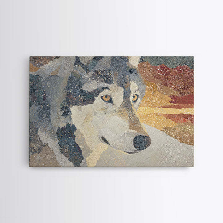 Wolf Silhouette Beneath a Star Filled Sky Canvas Print, Animal Art, Living Room Decor, Watercolor Art, Creature, ANI-3x2-26