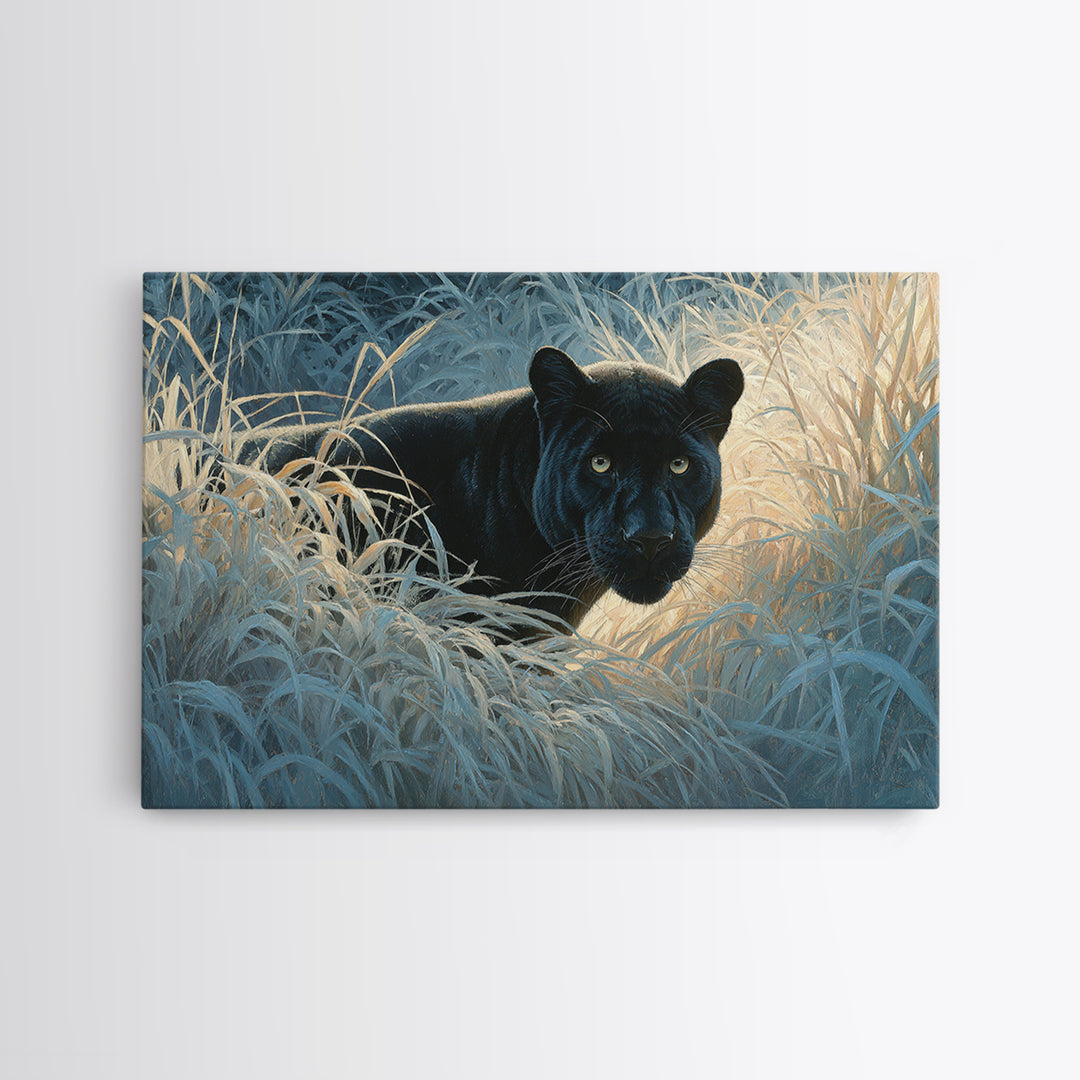 Dramatic Black Panther Emerging from Deep Jungle Canvas Print, Animal Art, Printable Art, Living Room Decor, Watercolor Art, ANI-3x2-34