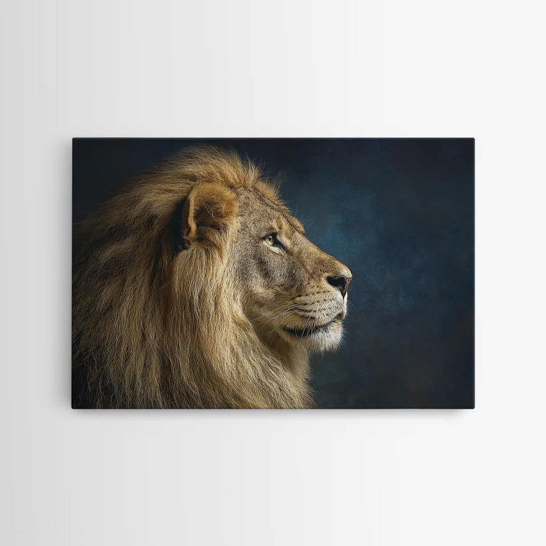 Regal Lion Profile Canvas Print, Animal Art, Living Room Decor, Oil Painting, Creature, Fine Art Print, Statement Artwork, ANI-3x2-37