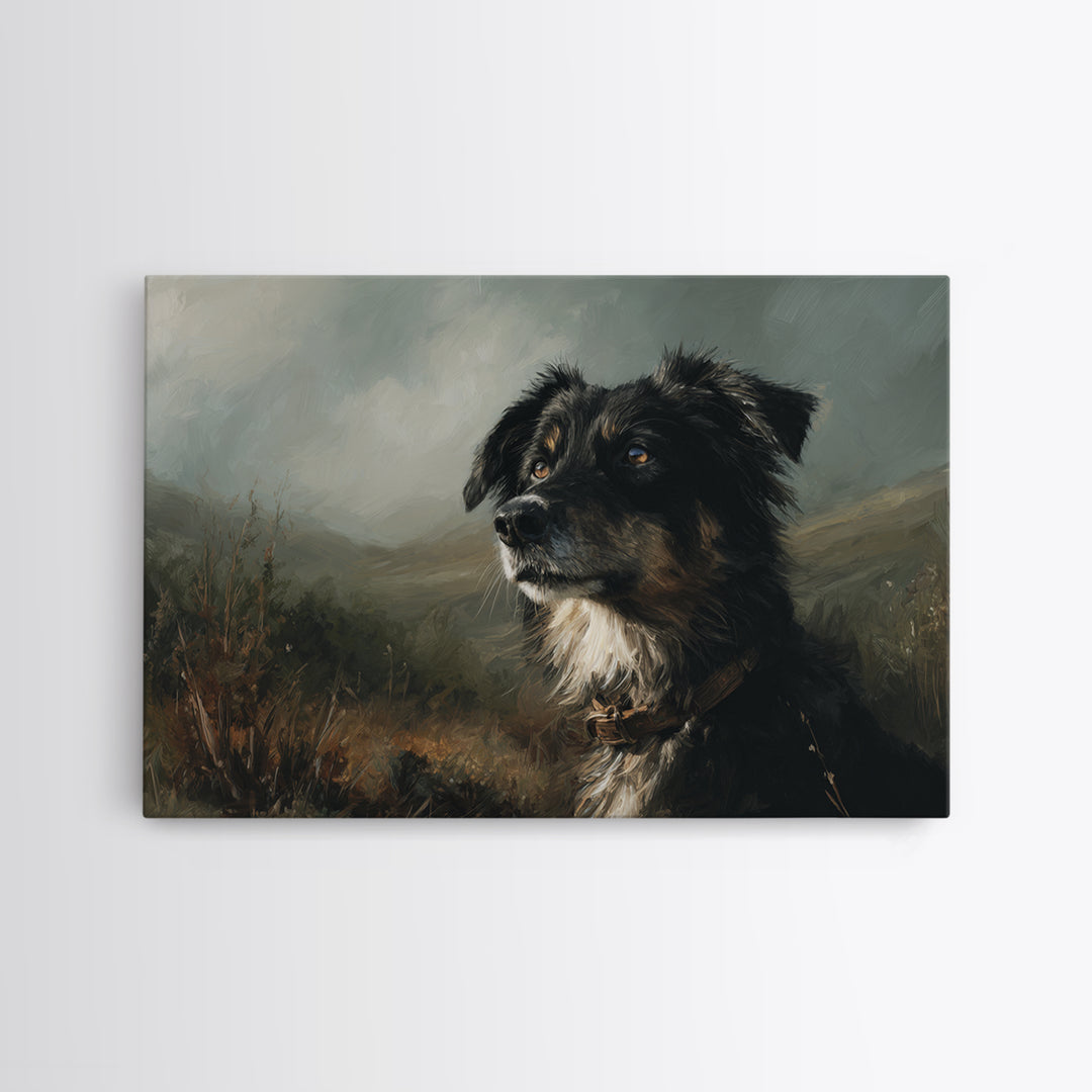 Dog Portrait with Painterly Collar and Loyal Framed Canvas Print, Animal Art, Boho Wall Art, Living Room Decor, Creature, ANI-3x2-41