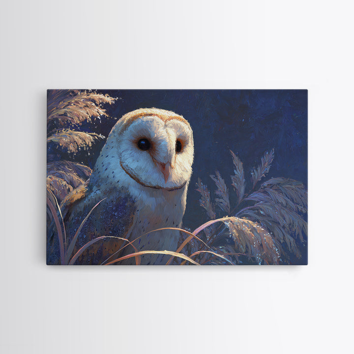 Owl with Moonlit Feathers and Celestial Accents Canvas Print, Animal Art, Colorful Wall Art, Living Room Decor, Abstract Art, ANI-3x2-43
