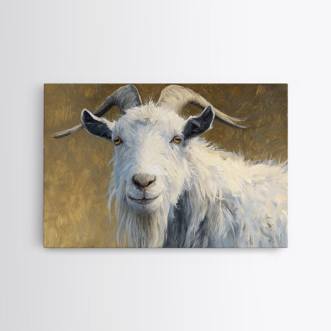 Goat Portrait with Rustic Folk Art Personality Canvas Print, Animal Art, Modern Wall Art, Living Room Decor, Fine Art, Creature, ANI-3x2-49