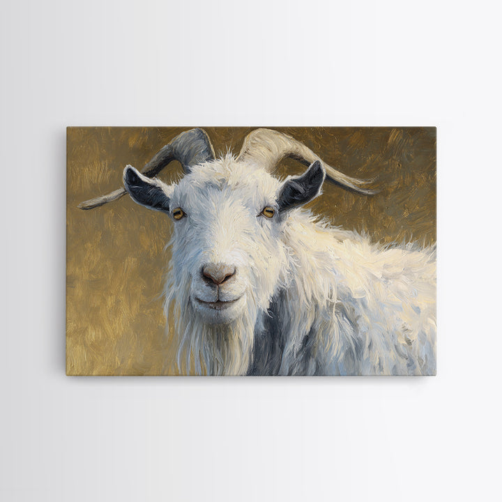 Goat Portrait with Rustic Folk Art Personality Canvas Print, Animal Art, Modern Wall Art, Living Room Decor, Fine Art, Creature, ANI-3x2-49